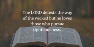 Open Bible with the scriptures from Proverbs 15:9